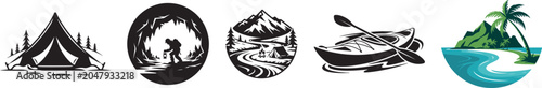 adventure silhouette icon vector set illustration, journey line art elements collection