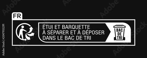 Foto ÉTUI ET BARQUETTE À SÉPARER ET À DÉPOSER DANS LE BAC DE TRI SIGN VECTOR