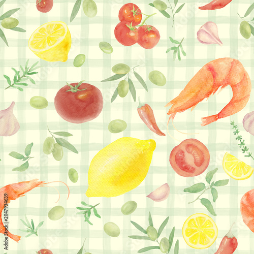 Mediterranean Picnic Watercolor Seamless Pattern