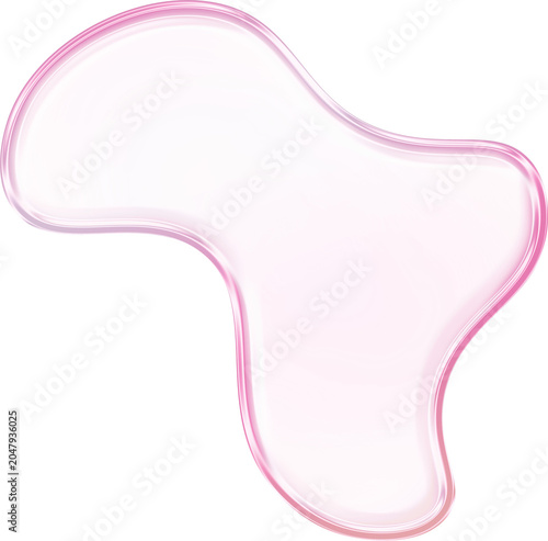 Glossy iridescent abstract liquid blob with pink and purple gradient, isolated on transparent background.