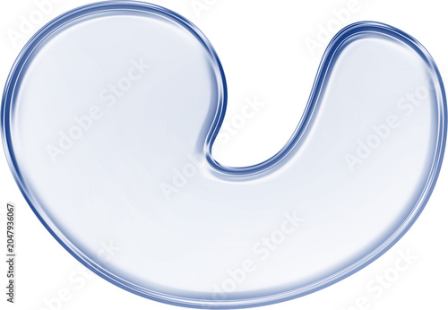 Abstract blue liquid glass blob shape with glossy transparent effect isolated on transparent background