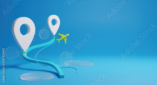 Flight route planning hero for travel booking brands, linking destination search, airport transfers and itinerary offers with copy space for vacation packages, airline deals and tourism service pages