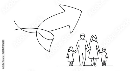 Bild auf Leinwand family and arrow shape line art illustration