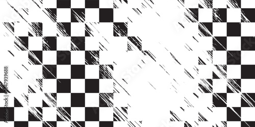 Race flag grunge background, car rally or motocross finish flag with vector checker pattern. Grunge race flag for car racing sport or bike speedway, motorsport