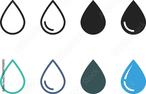Foto Vector illustration of eight water droplets in various