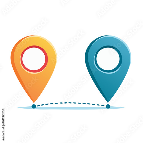 Two location pins connected by a dotted line