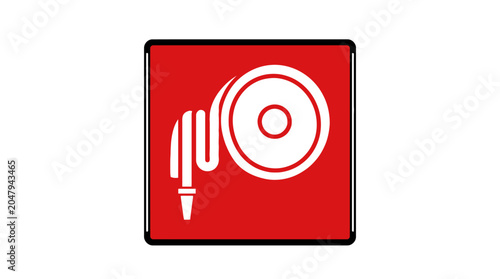 Fire hose reel safety sign icon with red background and white symbol. EPS Editable