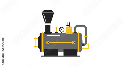 Fotografie Vintage Steam Engine Boiler Machine, Industrial Power Generator Illustration