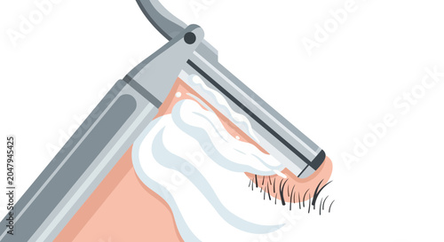 Cuadro en lienzo Close-up of Straight Razor Shaving Face with White Foam - Minimalist Illustratio