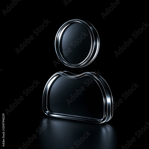A sleek glass silhouette of a human figure viewed at a three-quarter angle against a black background. Reflective edges capture light, creating a modern, minimalist, and futuristic aesthetic