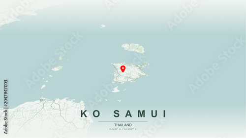 Bild auf Leinwand Modern minimalist vector map of Koh Samui island, Thailand