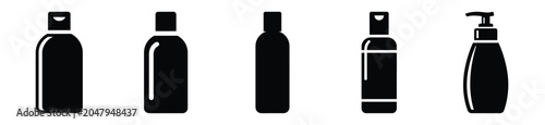 Foto Set of minimalist  facial cleanser bottle silhouette vector icon for beauty design