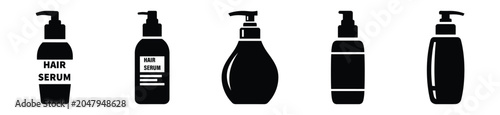 Set of minimalist  hair serum bottle silhouette vector icon for beauty design.