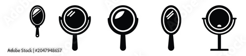 Foto Set of minimalist  hand mirror silhouette vector icon for beauty design