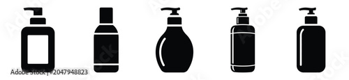 Fotografía Set of minimalist  moisturizer bottle silhouette vector icon for beauty design