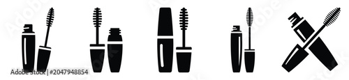 Set of minimalist  mascara silhouette simple silhouette vector icon for beauty design.