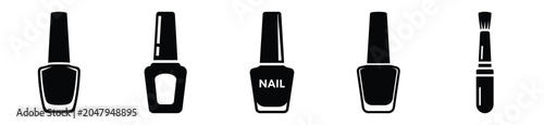 Set of minimalist  nail polish bottle silhouette vector icon for beauty design.