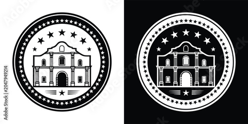 Konstfotografi Black and white vector logo featuring the historic Alamo mission