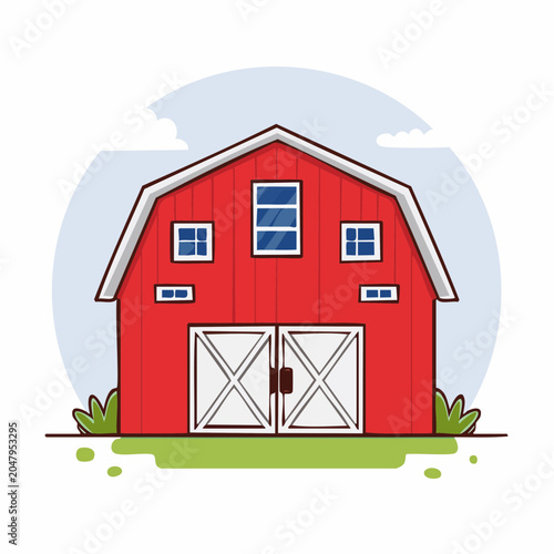 Red Barn with White Doors and Windows
