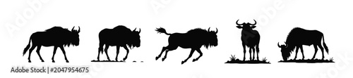 Canvastavla Wildebeest Silhouette Collection Set in Multiple Poses
