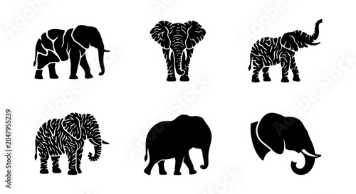 Photos African Elephant Vector Icons Set, Majestic Wildlife Silhouette Collection, Safa