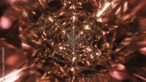 Abstract futuristic tunnel with reflective surfaces and radiant light effects creating a mesmerizing visual experience