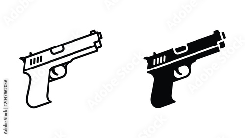 Tableau sur toile Semi-automatic pistol handgun weapon vector icon in outline and solid black silh