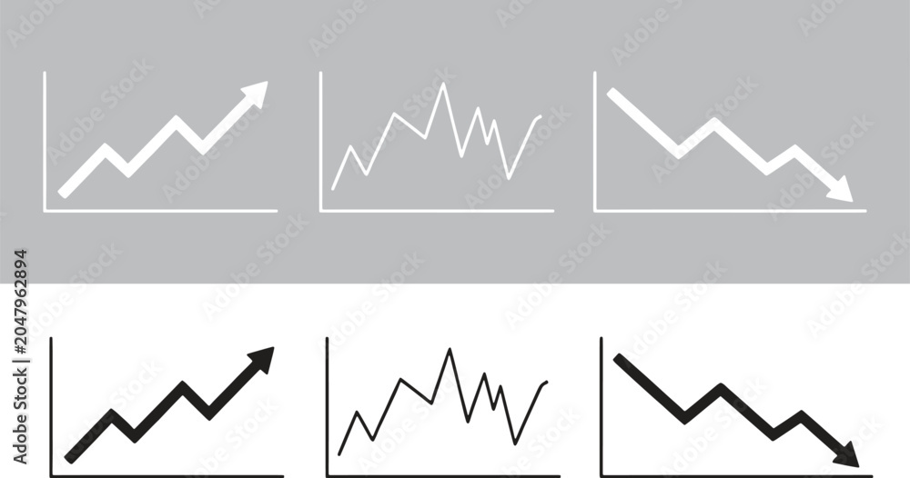 Fototapeta premium Stock market line graph set featuring financial trading analytics up down trend and forex charts