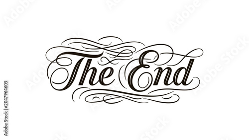 Foto Elegant script typography displaying the phrase The End with decorative flourishes