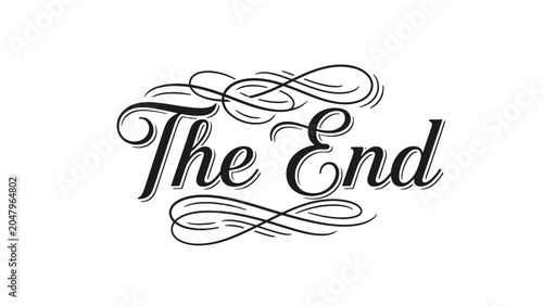 Fotografía Elegant script typography displaying The End with decorative flourishes, signifying conclusion