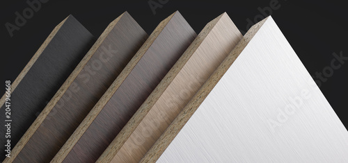 Several colored chipboard panels. CGI.