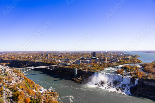 Canvastavla Aerial view of Niagara Falls and the Rainbow International Bridge on a clear sun
