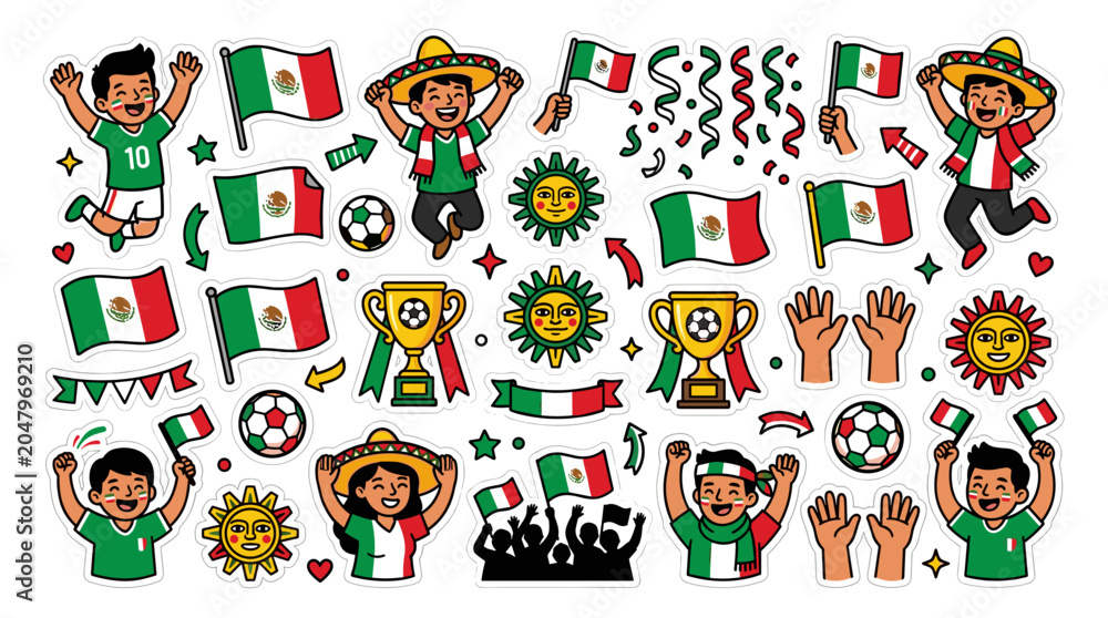 Fototapeta premium Celebration of mexican independence day with flags and festive symbols