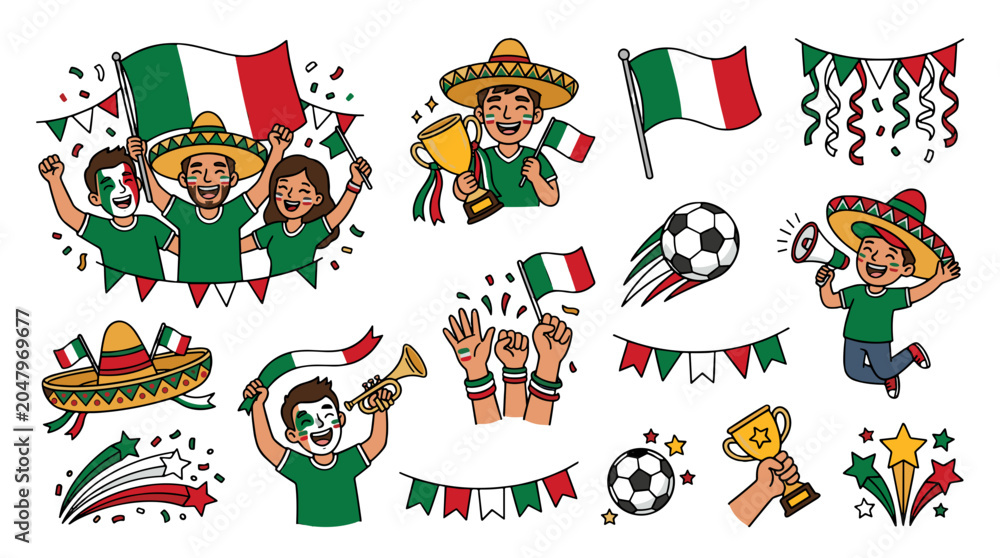 Fototapeta premium Collection of festive mexican celebration characters and symbols