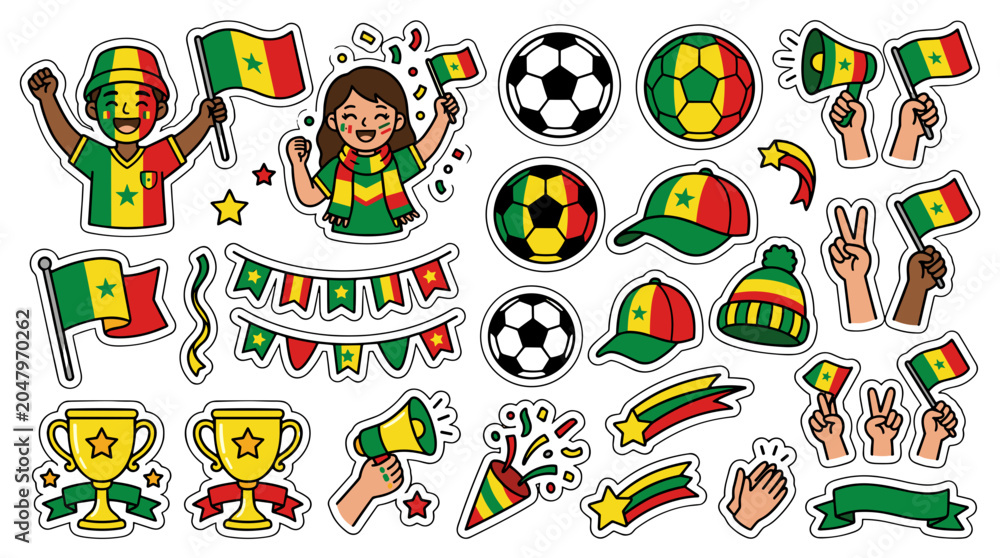 Fototapeta premium Collection of colorful football fans and related accessories