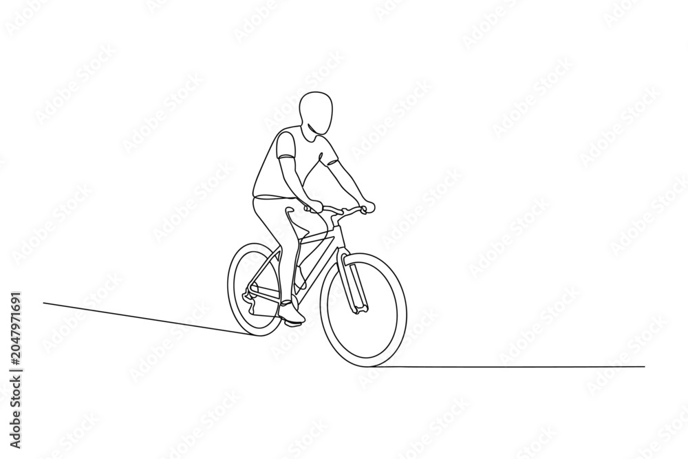 Obraz premium Continuous single line drawing of a man riding a bicycle.