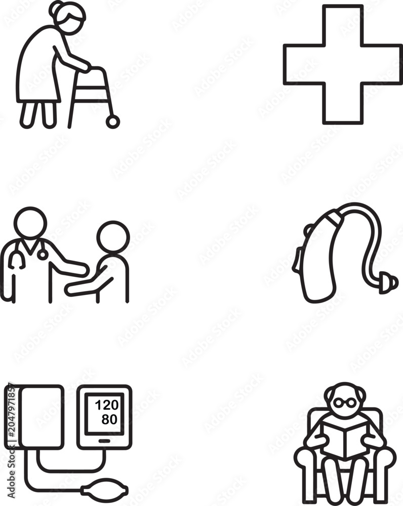 Fototapeta premium Senior Healthcare And Assistance Icon Set Vector Illustration