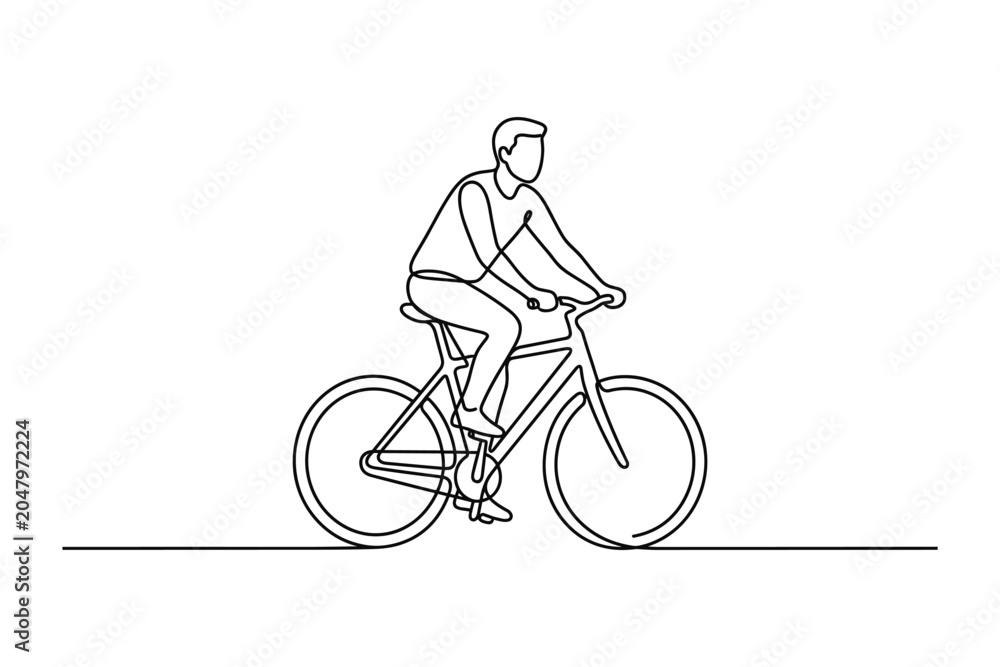 Obraz premium Continuous one line drawing of a man riding a bicycle.