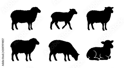 Εκτύπωση καμβά Black Sheep Silhouettes Collection, Farm Animal Icons, Livestock Vector Graphics