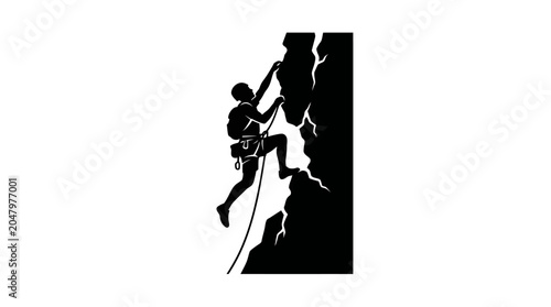 Climber Scaling Steep Rock Face in Outdoor Adventure Scene.