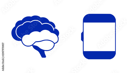 Brain and Smartwatch Icons - Artificial Intelligence, Technology and Health Concept