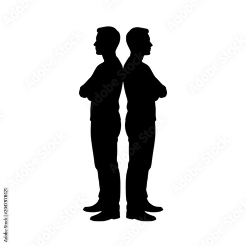 Silhouette of Two Men Standing Back to Back Facing Opposite Directions
