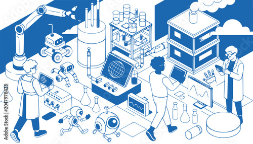 Modern Science Lab with Robots and Scientists, Futuristic Technology