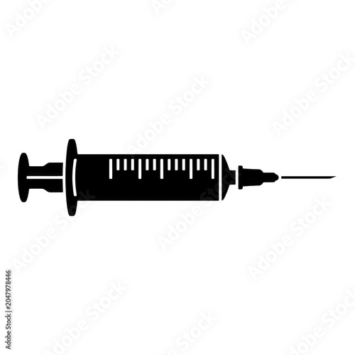 Simple Black Outline of Medical Syringe with Needle