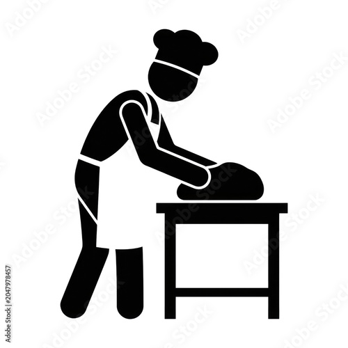 Simple Chef Figure Kneading Dough on Table Silhouette