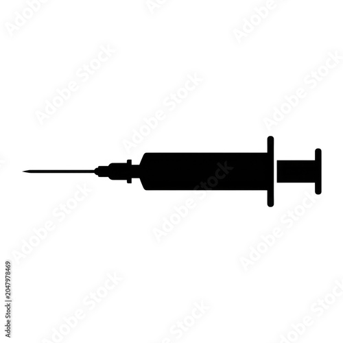 Simple Outline Silhouette of Medical Syringe and Needle