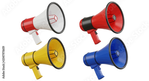 Photos Colorful megaphone icons, loudspeakers, announcement speakers, public address sy