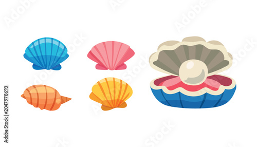 Bild auf Leinwand Sea shells collection with a pearl in an open shell