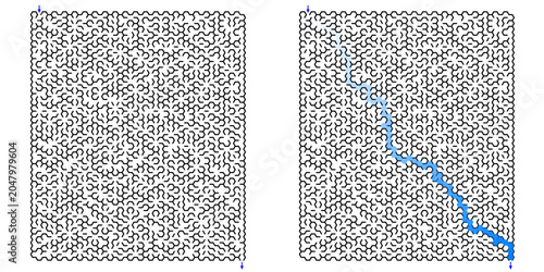 Hex Grid maze with solution – shaped maze puzzle vector, clean line art, printable logic game for activity books , worksheets, and books publishing