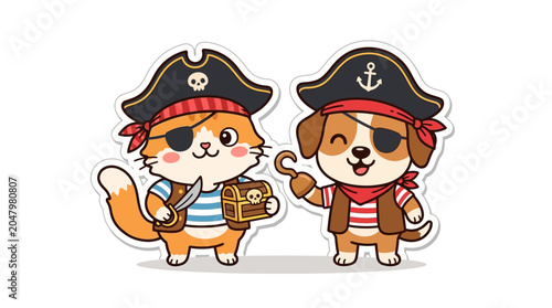 Cute cartoon pirate dog and cat.